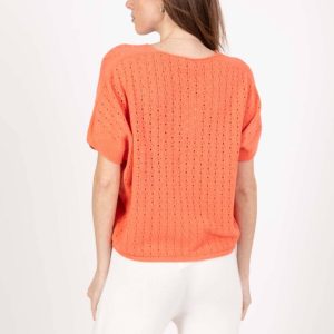 Nouvelle Collection Femme : Pull mi-saison en crochet col V. Manches courtes. Touché Cashmere. Taille unique correspondance 36-42. Dispo: pull-sabrina-992